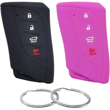 Silicone Rubber Key Fob Cover Compatible with Lexus (4 Buttons) ES300h ES350 LC500 LC500h LS500h NX350 NX250 NX350h GX460 LS500 RX350 (Black Black)
