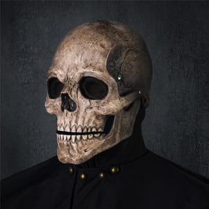 RRANYF Creepy Halloween Full Head Skull Mask with Movable Jaw, Adult Entire Head Realistic Latex Helmet, Scary Skeleton