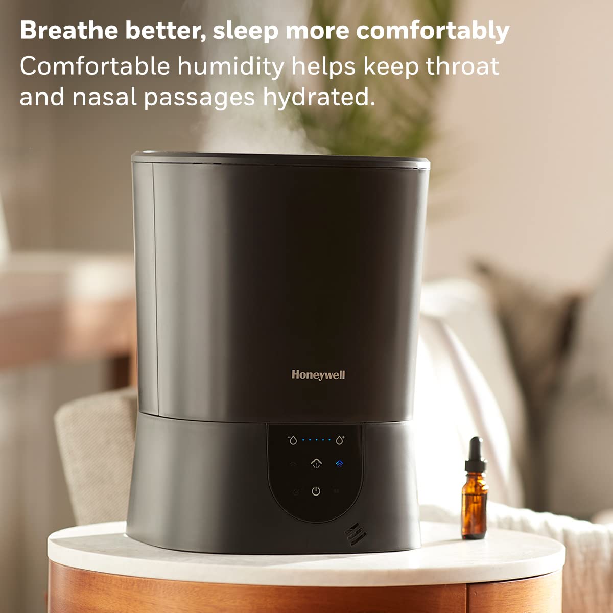 Buy now Honeywell Easy-to-Care Filter Free Warm Mist Humidifier, Medium Rooms, 1.5 Gallon Tank ƒ?? Humidistat for Bedroom, Home or Office Black at indiglob india
