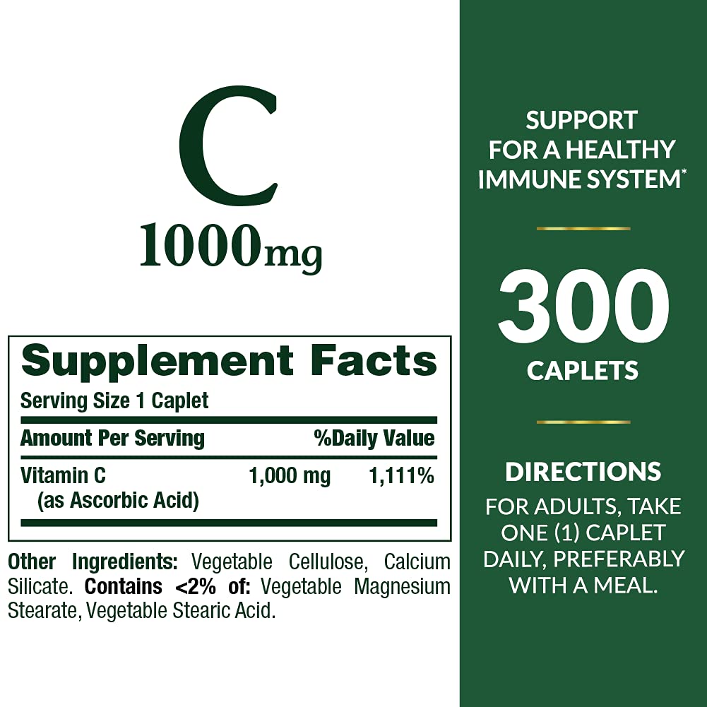 Buy now Nature's Bounty Vitamin C 1000mg, Supports Immune and Antioxidant Health, Vitamin C Supplement, 1 Per Day, 300 Vegetarian Caplets at indiglob india
