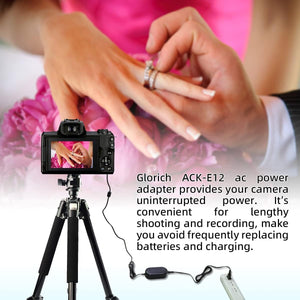 Glorich ACK-E12 AC Power Adapter DR-E12 DC Coupler LP-E12 LPE12 Dummy Battery Kit for Canon EOS M200, M100, M50 Mark II, M50, M10, M2, M, Kiss M, Kiss M2 Mirrorless Digital Cameras.