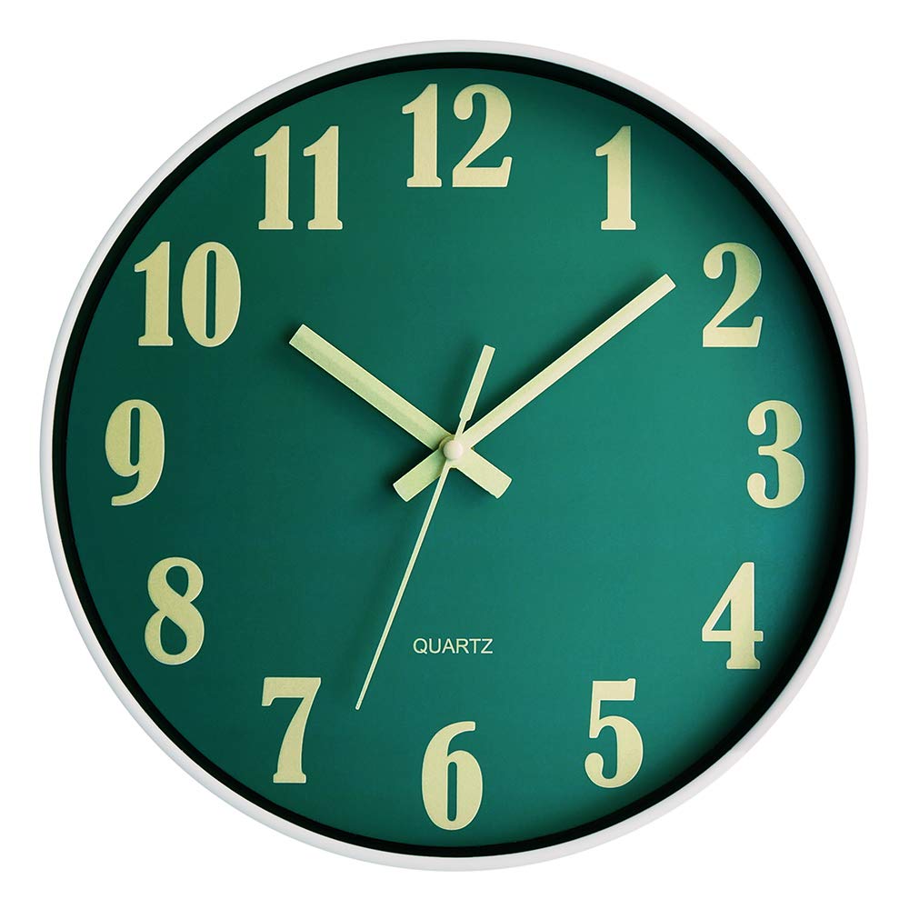 Buy now JoFomp Glow in The Dark Clock, 12 Inch Modern Silent Non Ticking Wall Clocks Battery Operated, Night Light Wall Clock for Living Room Decor, Wall Clock Decorative for Kitchen Bedroom (Green) at indiglob india