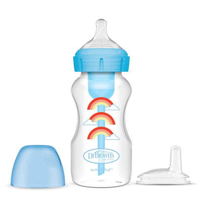 Dr. Brown's Anti-Colic Options+ Wide-Neck Sippy Bottle Starter Kit, 9oz/270mL, with Level 3 Medium-Fast Flow Nipple and Soft 100% Silicone Sippy Spout, Pink, BPA Free, 6m+