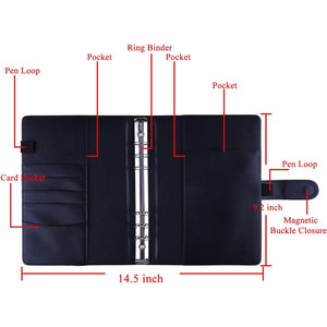 Antner A5 Binder 6 Ring Refillable Notebook Planner Cover for A5 Planner Inserts & Refill Paper, PU Leather Loose Leaf Personal Organizer Photocard Holder Budget Binder with Magnetic Buckle, Black