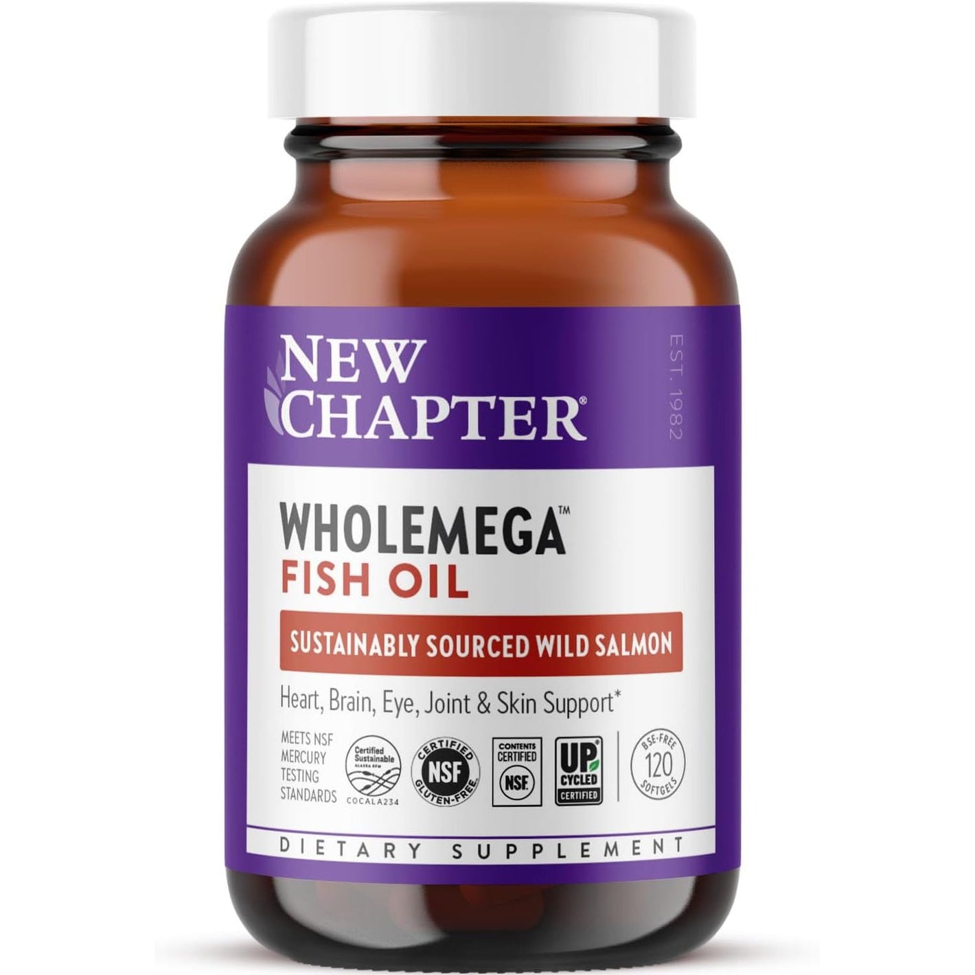 New Chapter Wholemega Fish Oil Supplement - 2000mg per Serving, Clinically Proven Wild Alaskan Salmon Oil with Omega-3 + Vitamin D3 + Astaxanthin, 120 Softgels