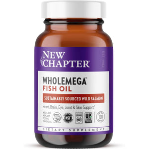 New Chapter Wholemega Fish Oil Supplement - 2000mg per Serving, Clinically Proven Wild Alaskan Salmon Oil with Omega-3 + Vitamin D3 + Astaxanthin, 120 Softgels