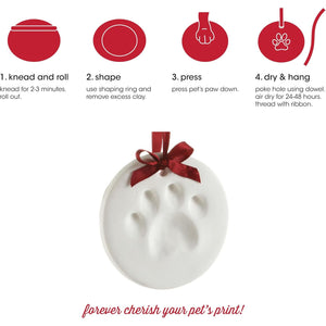 Pearhead Clay Pawprint Christmas Ornament, Pet Owner Holiday Gift, Dog or Cat Paw Print Keepsake, DIY Pawprint Hanging Ornament, Classic Red Ribbon