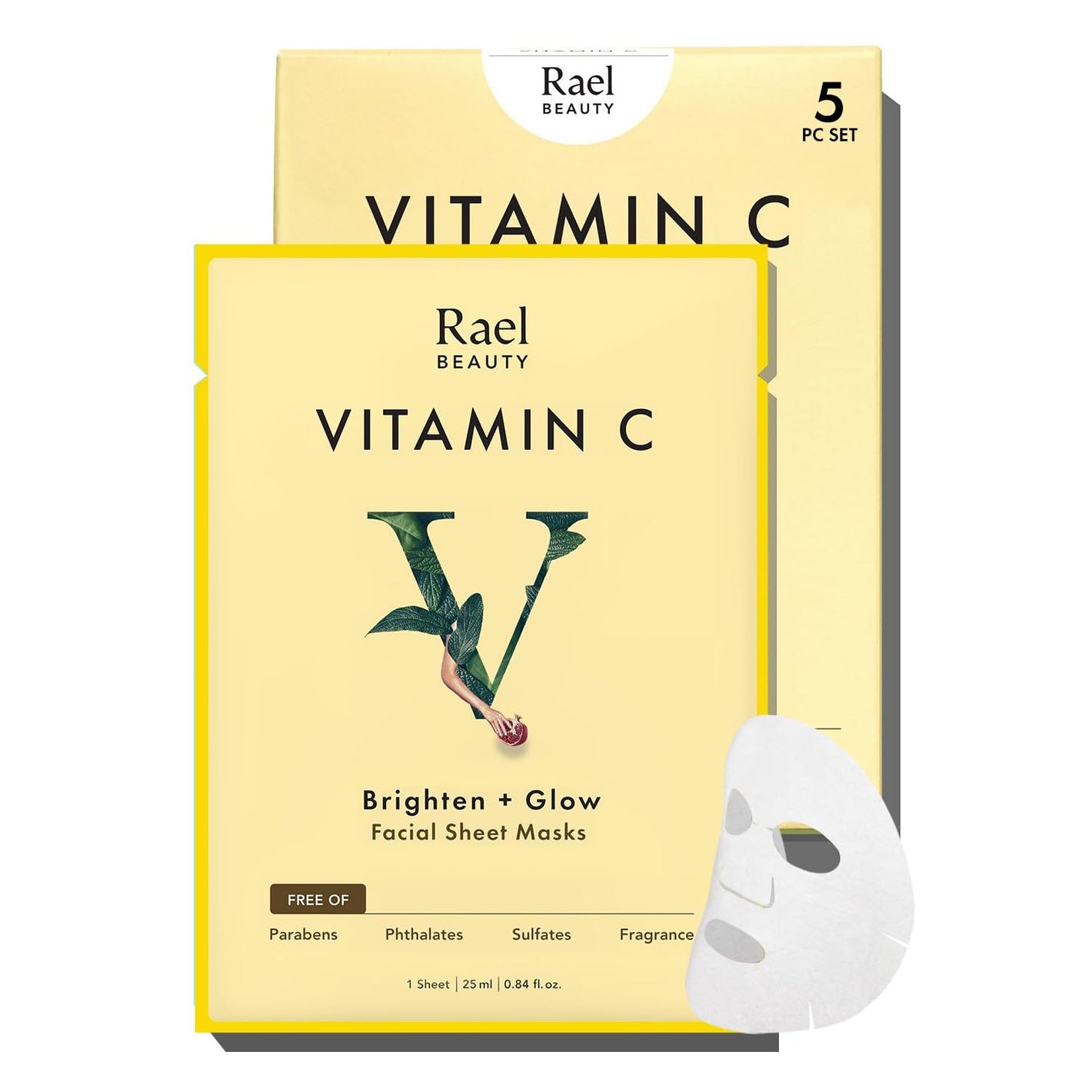 Rael Face Mask Skin Care, Vitamin C Face Masks - Bamboo Facial Sheet Mask, Korean Skincare, with Brightening Vitamin C Serum and Fruit Extracts, All Skin Types (Vitamin C, 5 Sheets)