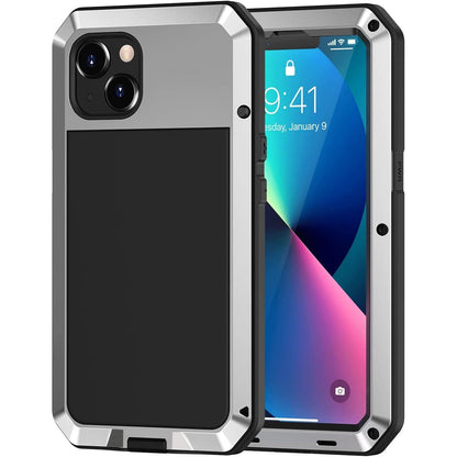 Lanhiem for iPhone 13 Metal Case, Heavy Duty Shockproof Tough Rugged Case with Built-in Glass Screen Protector, 360 Full Body Protective Cover for iPhone 13 6.1 inch, Black