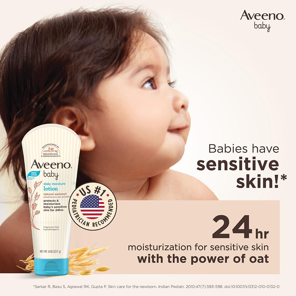 Buy now Aveeno Baby Daily Moisture Lotion for Delicate Skin with Natural Colloidal Oatmeal Dimethicone Hypoallergenic Fragrance Phthalate ParabenFree 8 oz, 1 Count at indiglob india