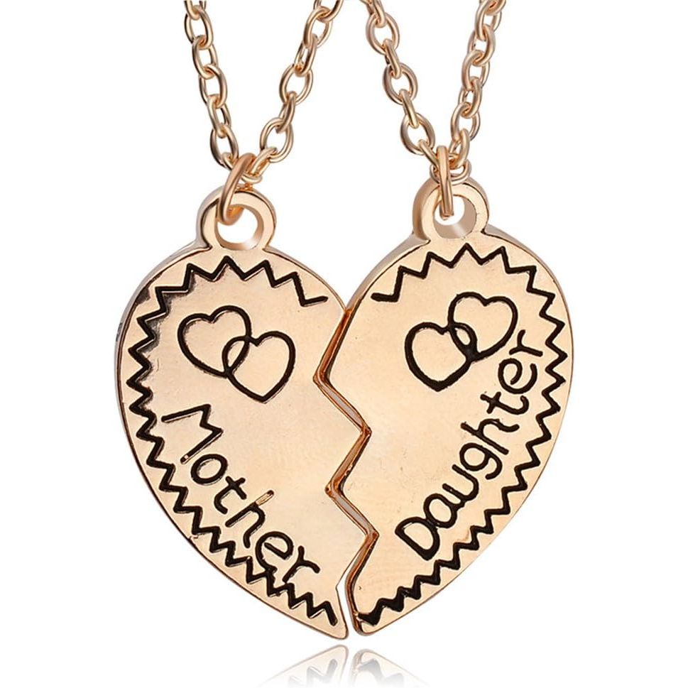 Gifts for Daughter Mom 2pcs Mother Daughter Split Broken Heart Pendant Necklace Set Family Mom Daughter Gifts from Mother Daughter Gold