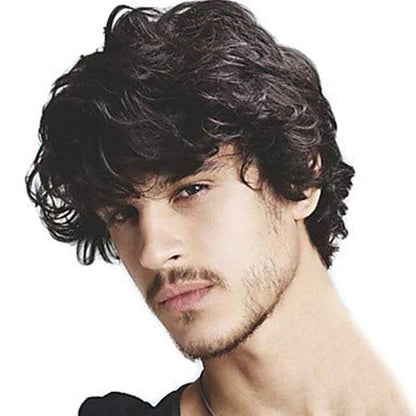 Kaneles Mens Short Curly Black Wig with Bang Costume Halloween Cosplay Party Natural Hair Wig