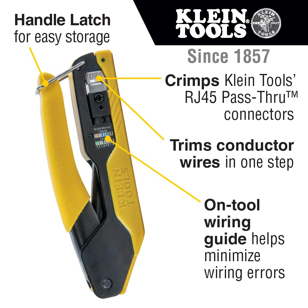 Buy now Klein Tools VDV026-813 RJ45 Ethernet Cable Tester and Crimper Kit, Pass-Thru Technology, Includes Connectors for Cat5e / CAT6 Data Applications, Pack of 50 at indiglob india