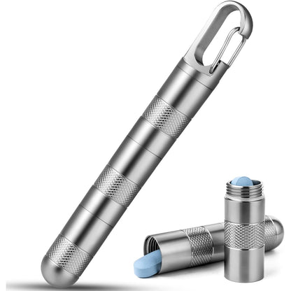 TISUR Small Travel Pill Box,Titanium Keychain Pill Holder Pill Case,Vitamin Organizer Metal Storage Pill Bottle Tube Container Multitool EDC Every Day Carry for Men