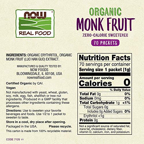 Buy now NOW Foods Monk Fruit Organic, 70 Packet at indiglob india