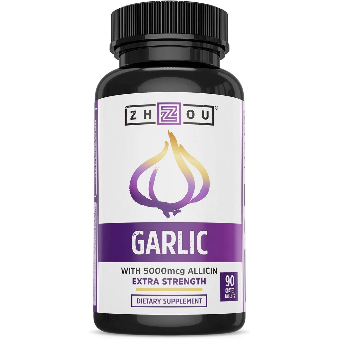 Zhou Garlic with Allicin - Garlic Supplements, Odorless Garlic Extract Pills for Men & Women, 5000 mcg Allicin Per Tablet for Immune & Heart Health - 90 Coated Tablets (Pack of 1)