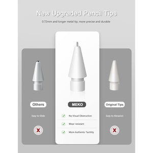 MEKO 4 Pack Upgraded 0.72mm Fine Ponit Precise Replacement Tips for Apple Pencil 1st/2nd Generation & Logitech Crayon, Wear-Resisting Pen Nibs for iPad Pro/Air/Mini Pencil - White