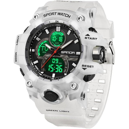 FANMIS Men's Solar Powered Casual Quartz Wrist Watch Analog Digital Multifunctional Black Sports Watch (Black)