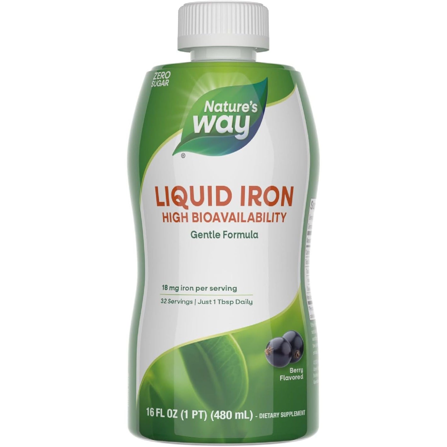 Nature's Way Liquid Iron, 100% Daily Value, 18 mg Iron as Ferric Glycinate per Serving, No Sugar Added, Berry Flavored, 16 Fl Oz (Packaging May Vary)