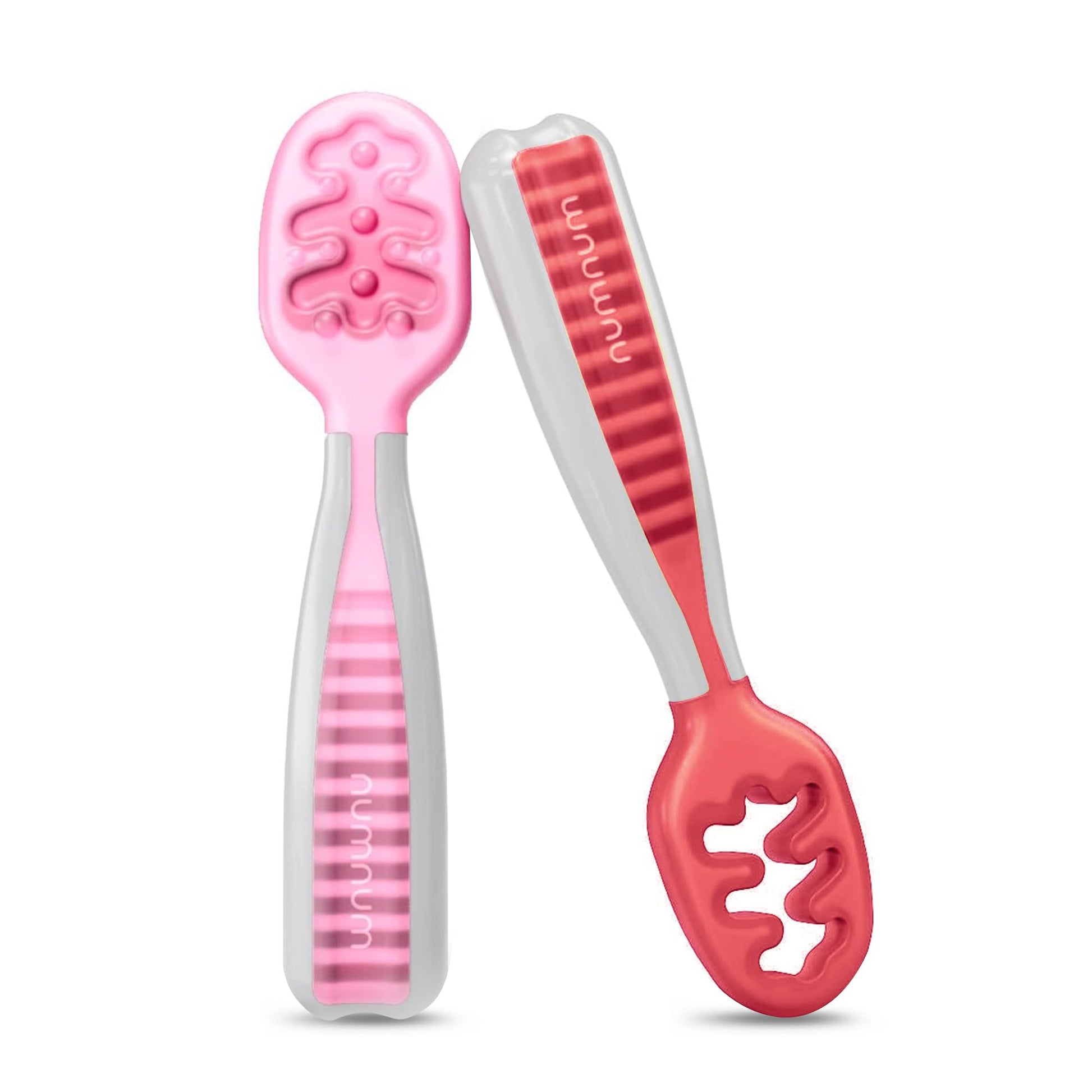 Buy now NumNum Baby Spoons Set, Baby Essentials Pre-Spoon GOOtensils for 6+ Months, First Stage Self-Feeding Spoons for Baby Led Weaning (BLW), Silicone Toddler Utensils, BPA-Free, 2 Pack Gray/Green 15 - Pink Red 2 Spoons at indiglob india