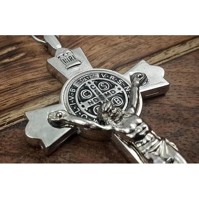 Buy now Nazareth Store Saint Benedict Cross Keychain Catholic Crucifix Medal Keyring Jerusalem Charm 3" at indiglob india