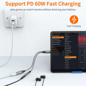 USB C to 3.5mm Headphone and Charger Adapter, 2-in-1 USB Type C to Aux Jack Dongle Cable with PD 60W Fast Charging for iPhone 15 16 17 Pro Max Air, Samsung Galaxy S23 S24 S25 Ultra, Note 20, iPad Pro