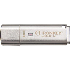 Kingston Ironkey Locker+ 50 32GB Encrypted USB Flash Drive | USB 3.2 Gen 1 | XTS-AES Protection | Multi-Password Security Options | Automatic Cloud Backup | Metal Casing | IKLP50/32GB,Silver