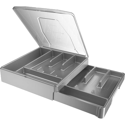 Double Layer Silverware Tray with Lid, Drawer Organizer for Utensil Tray, Cutlery Storage Holder with Cover, Black