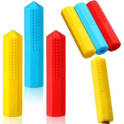 Eersida 6 Pieces Sensory Chew Pencil Toppers Set Chewable Pencil Toppers Chew Toys for Sensory Kids Boys and Girls, Oral Motor Needs(Red, Blue, Green)