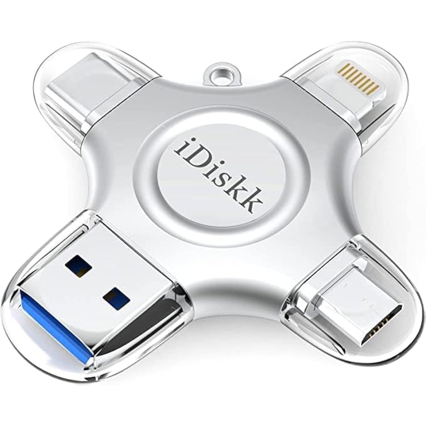 MFi Certified iDiskk 128GB Flash Drive for iPhone 17 16 iPad USB 3.0 Lightning Drive 4 in 1 Multi Functional External Storage for iOS and Android Samsung Phones Type c Devices and MacBook Photo Drive
