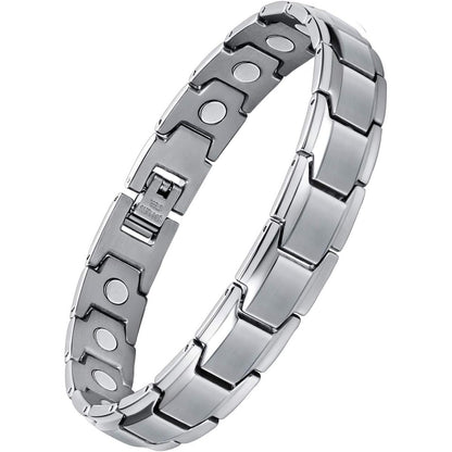 Feraco Mens Magnetic Bracelet Titanium Steel Magnet Therapy Bracelets with Sizing Tool, Silver