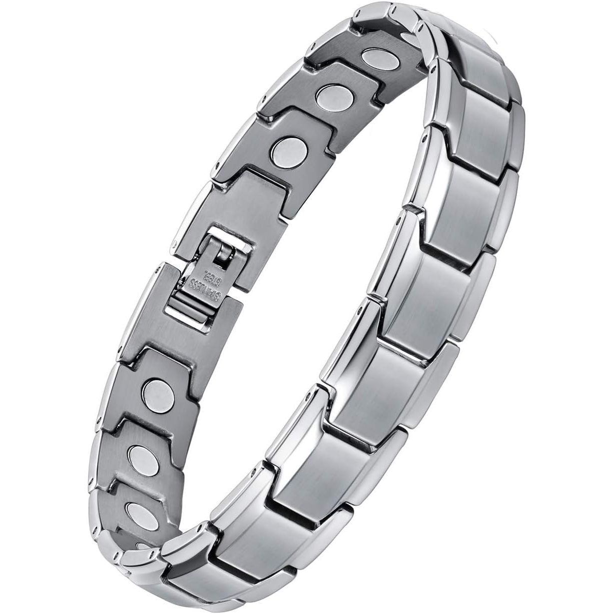 Feraco Mens Magnetic Bracelet Titanium Steel Magnet Therapy Bracelets with Sizing Tool, Silver