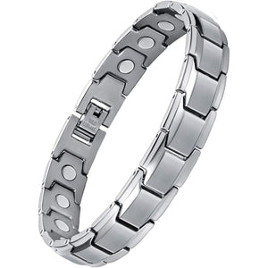 Feraco Mens Magnetic Bracelet Titanium Steel Magnet Therapy Bracelets with Sizing Tool, Silver