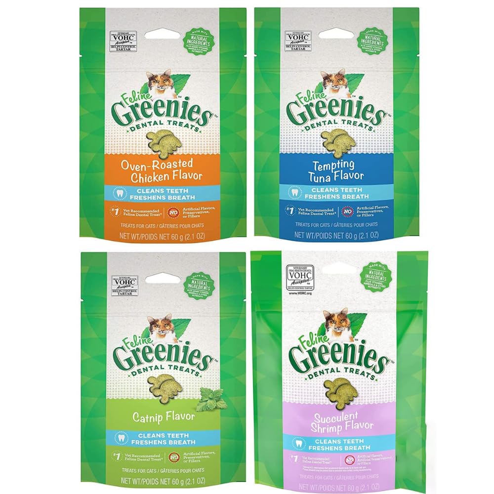 Buy now Greenies (4 Pack Feline Dental Cat Treat Variety Bundle 4 Flavors - 2.1oz Each Bag at indiglob india