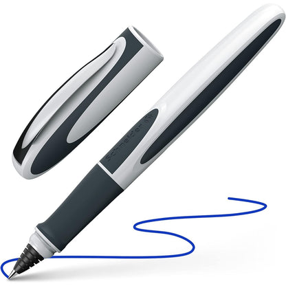 Schneider Ray Cartridge Rollerball Pen M (Medium), Refillable, Dark Blue/Light Gray Barrel, Royal Blue Erasable Ink Cartridge, Pack of 1 Pen (187803)
