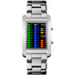 Men's Creative Binary Matrix Blue LED Digital Waterproof Watch Stainless Steel Military Silver Watches