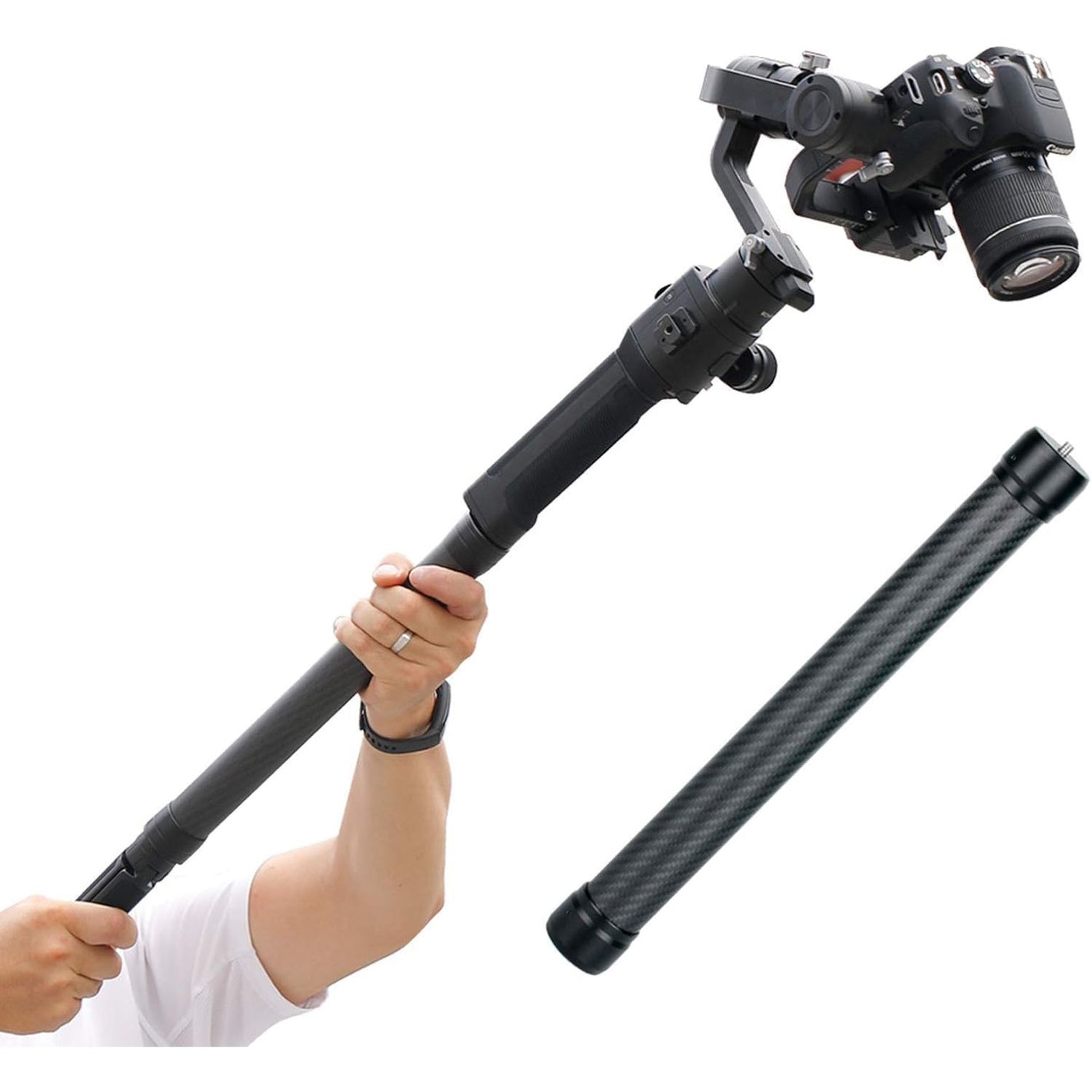 DH10 Upgrade Gimbal Extension Pole Carbon Fiber Bar Lightweight Strong 1/4" Universal Rod Compatible with Insta 360 x5/DJI OSMO 360/Pocket 3/Mobile 3/OM 4/Ronin S/S/SC/ZHIYUN Crane 2 V2 Stabilizer Cam