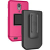 Case with Clip for CAT S22 Flip Phone, Nakedcellphone [Black] Slim Hard Shell Cover and [Rotating/Ratchet] Belt Hip Holster Holder Combo - Pink
