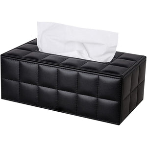 High-end Fashion PU Leather Tissue Box Holder Business Black, Rectangular Napkin Holder Drawer Paper Dispenser, Home Office Car Tissue Holder with Magnetic Bottom (Black Checkered)