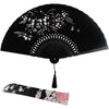 Wobe Grassflowers Folding Hand Fan - Fabric Sleeve Protection - Birthday Gifts - Chinese/Japanese Vintage Style - Home Decorations - Black