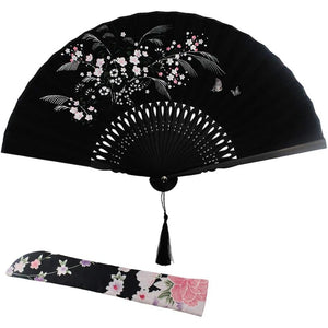 Wobe Grassflowers Folding Hand Fan - Fabric Sleeve Protection - Birthday Gifts - Chinese/Japanese Vintage Style - Home Decorations