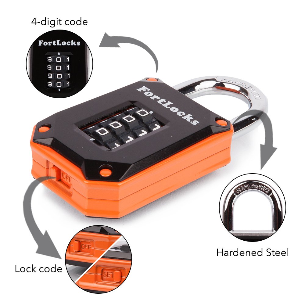 Buy now Gym Locker Lock - 4 Digit, Heavy Duty, Hardened Stainless Steel, Weatherproof and Outdoor Combination Padlock - Easy to Read Numbers - Resettable and Cut Proof Combo Code - 1 Pack Orange at indiglob india