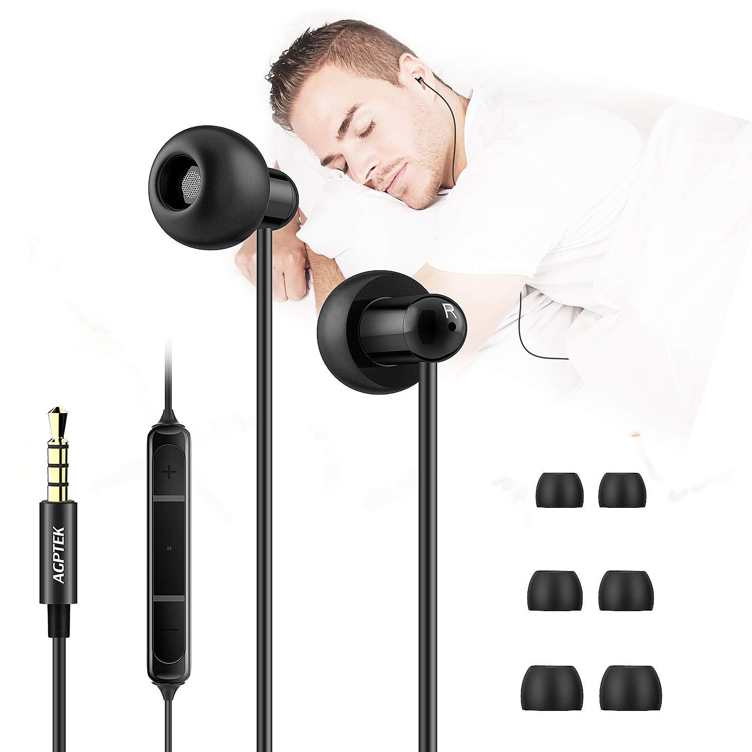 Buy now AGPTEK Sleep Earbuds, in-Ear Earphones for Sleeping with 3 Sizes Ultra-Light Soft Silicone, Noise Isolating Headphone Perfect for Sleeping, Insomnia, Side Sleeper, Air Travel, Meditation & Relaxation at indiglob india