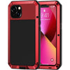 Lanhiem for iPhone 13 Metal Case, Heavy Duty Shockproof Tough Rugged Case with Built-in Glass Screen Protector, 360 Full Body Protective Cover for iPhone 13 6.1 inch, Black - Red