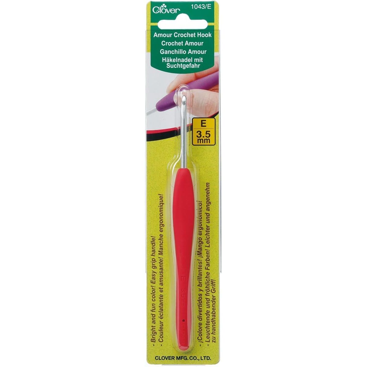 Clover 1043/E Magenta Amour Crochet Hook, Size E, 3.5mm, Red