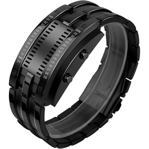 FANMIS Creative Mens Binary Matrix Blue LED Digital Watch Fashion Classic Black Plated Waterproof LED Backlight Bracelet Watches