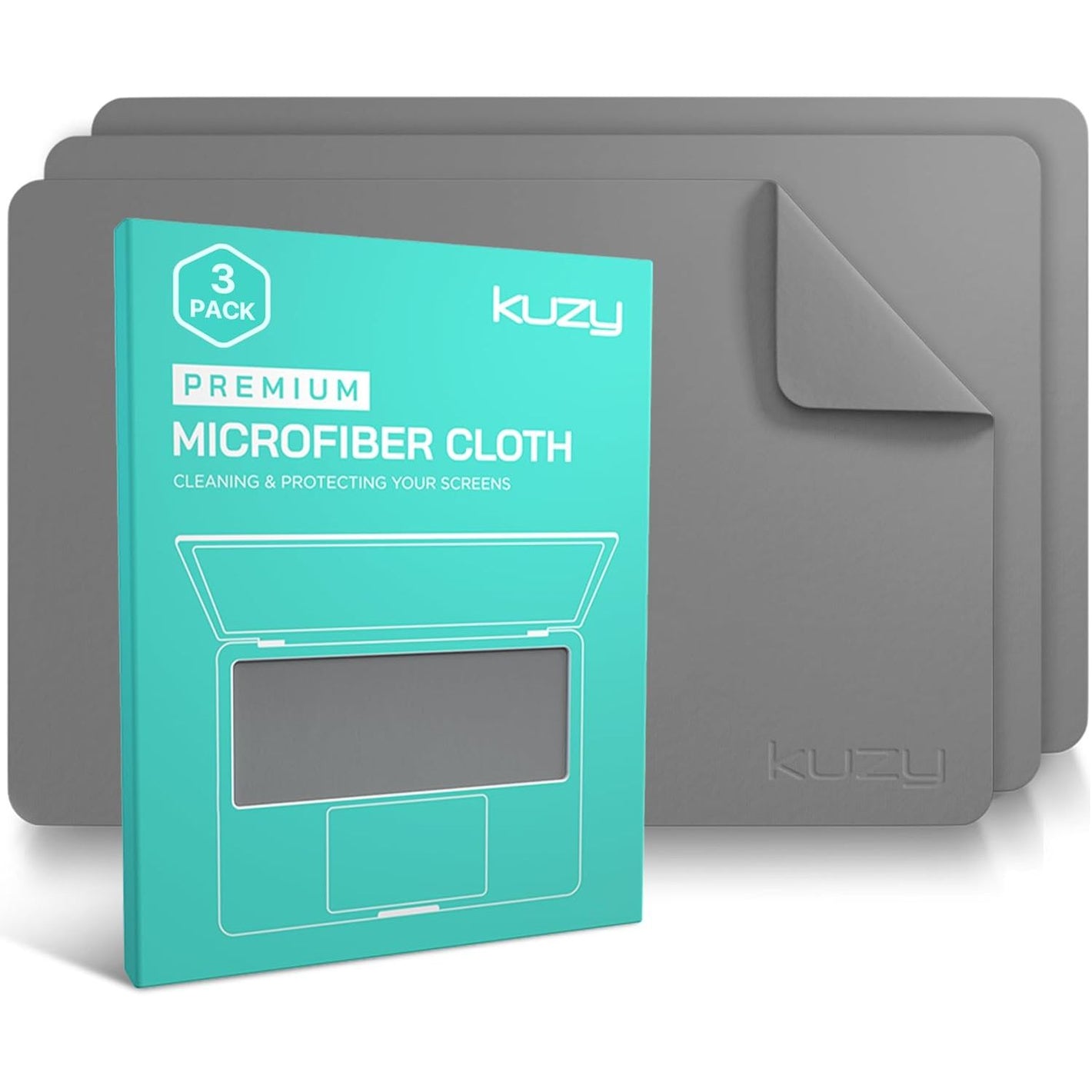Kuzy 3 Pack Premium Microfiber Cleaning Cloth - MacBook Screen Cleaner Keyboard Cover Imprint Protection Accessories - Laptop Screen Cleaner Cloth - Eyeglass Lens Glasses Cleaner, 3 Pack - Gray