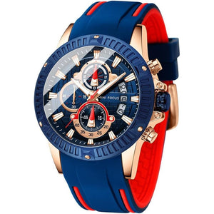MF MINI FOCUS Men Watch, Chronograph Waterproof Sport Analog Quartz Watches Blue Silicon Strap Fashion Wristwatch for Men