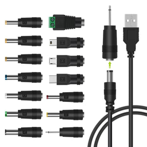 LANMU USB to DC Power Cable, DC 5V Power Cord 5.5 2.1mm Jack Charging Cable with 14 Interchangeable Plugs Addapters for 5V Devices