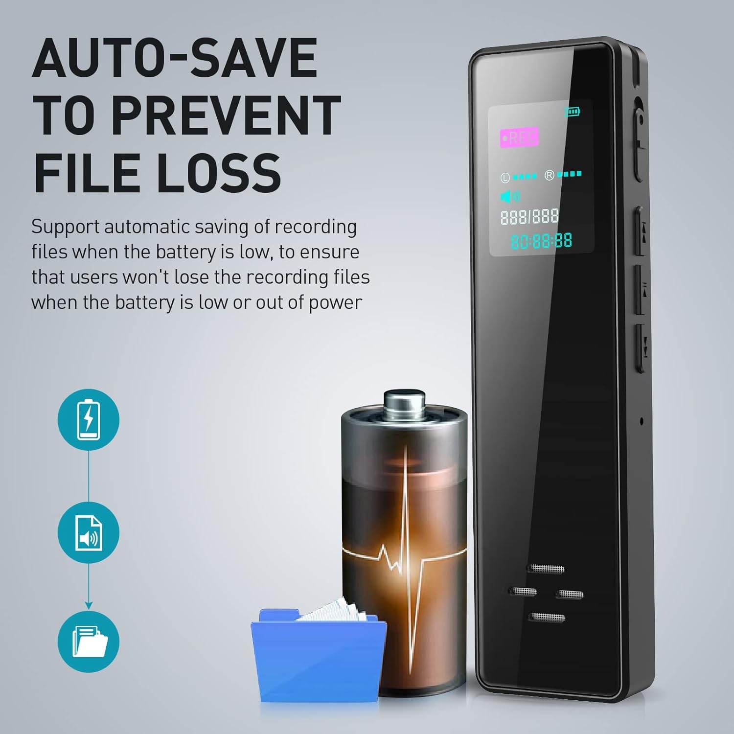 64GB Digital Audio Voice Recorder for Lectures Meetings, Voice Activated Tape Recorder with Playback Dictaphone Sound Recorder Recording Device, Noise Reduction, MP3 Player - My Store